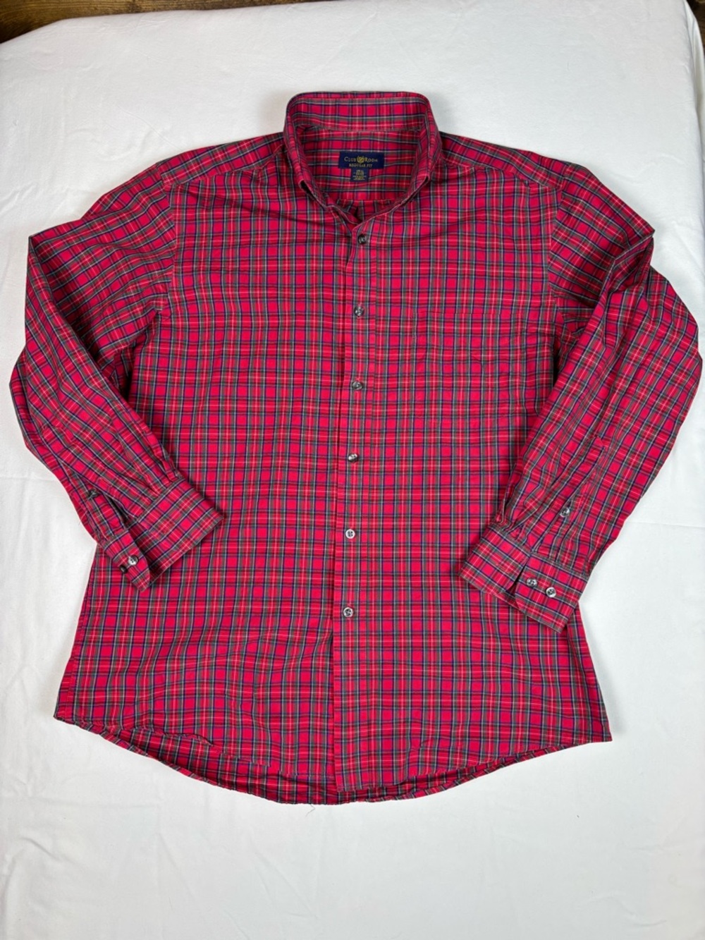 Club‎ Room Red Plaid Tartan Button-Down Dress Shirt | Men's 15.5 / 32-33 Cotton